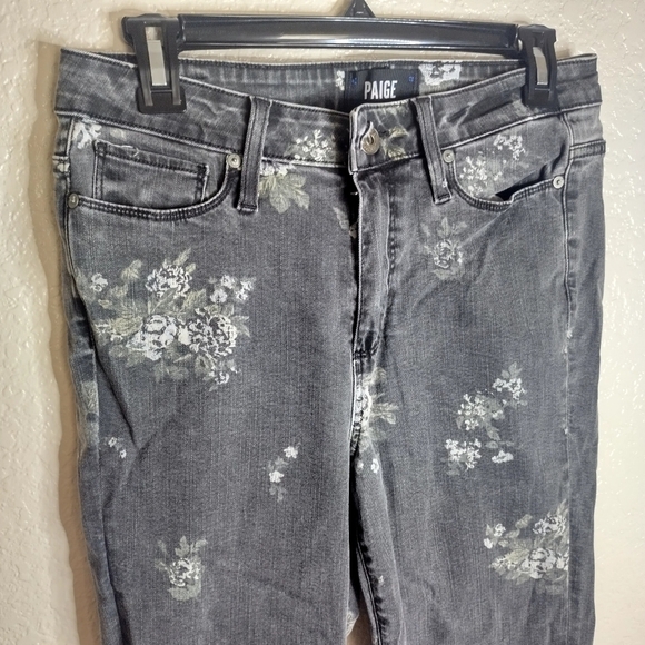 PAIGE Black Light Wash Hoxton Floral Print Straight Leg Jeans sz 28 - Picture 3 of 11
